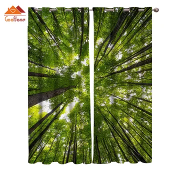 

Green Tree Forest Window Curtains Living Room Outdoor Fabric Drapes Curtain Home Decor