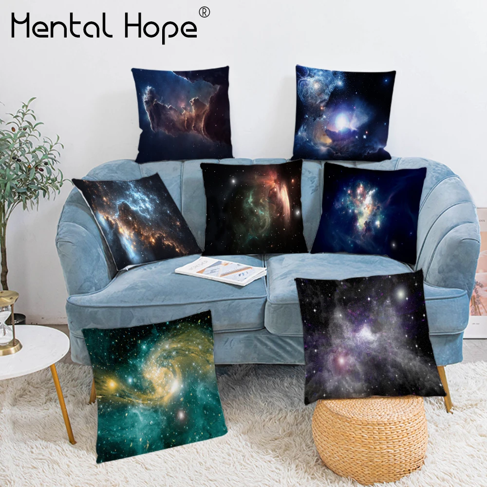 Universe Space Pattern Decorative Cushion Cover Nebula Printed Plush Throw Pillow Home Decor Square Pillowcase for Sofa | Дом и сад