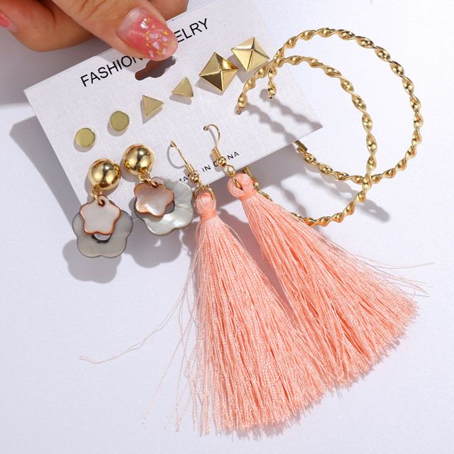 Tassel Earrings For Women Boho Acrylic Earrings Crystal Set Long Shell Stud Earring 2020 Brincos Female Fashion Jewelry
