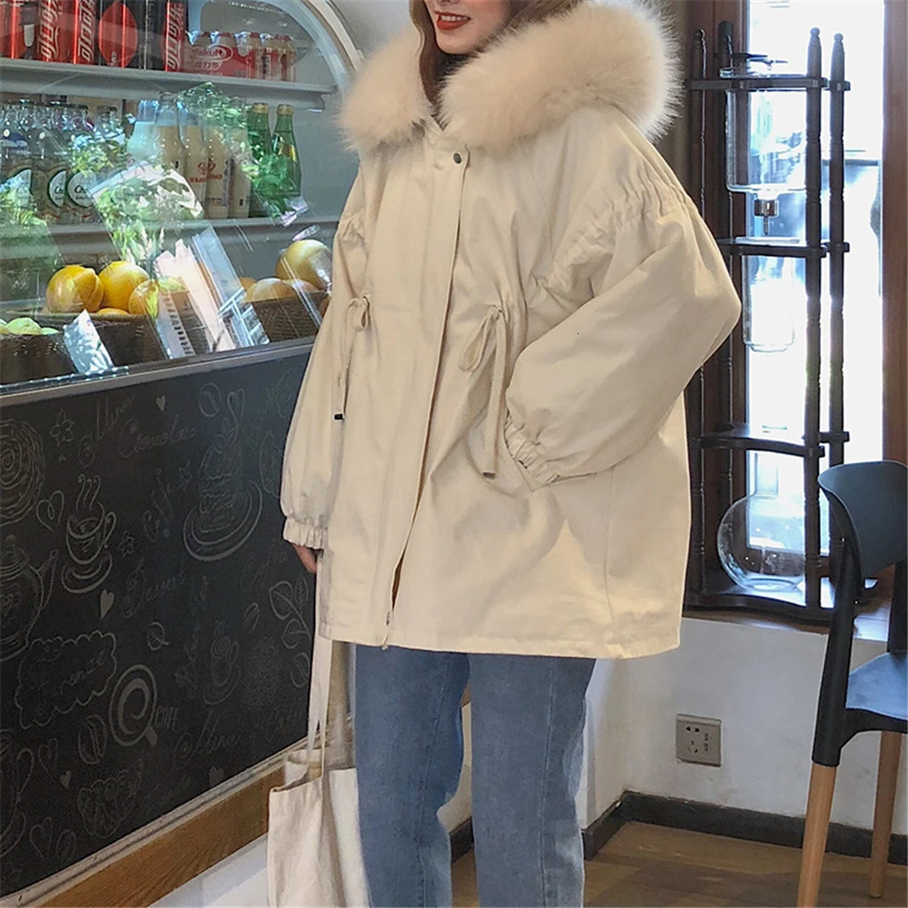 New Winter Coat Womens Warm Velvet Thicken Fur Hooded Parkas Female Long Sleeve Solid Jacket Outwear Manteau Femme Hiver