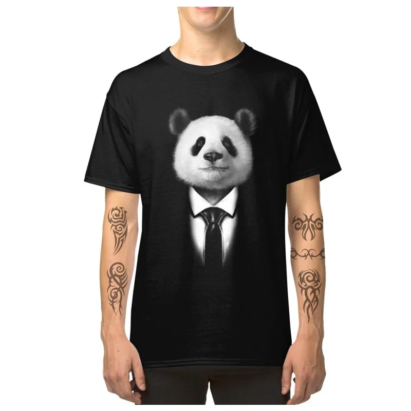 Mr._Panda_1094 Family Tops Tees Short Sleeve for Men 100% Cotton Summer Autumn O-Neck Tshirts Simple Style Tee Shirt Slim Fit Mr._Panda_1094 black