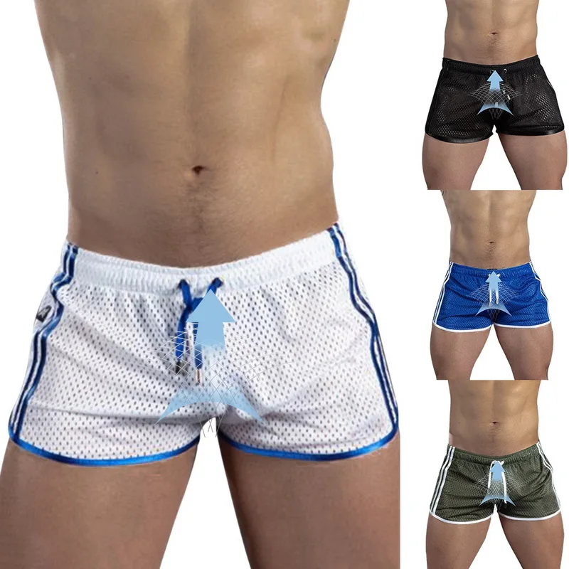 Pantalones cortos de verano para hombre, ropa Sexy de malla transpirable de secado rápido, informal, para la playa, 2020