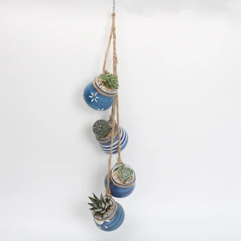 

Cactus Bonsai Planters Container Hemp Rope Wall-mounted Ceramic Flower Pot Home Decoration Hanging Succulent Flower Pot