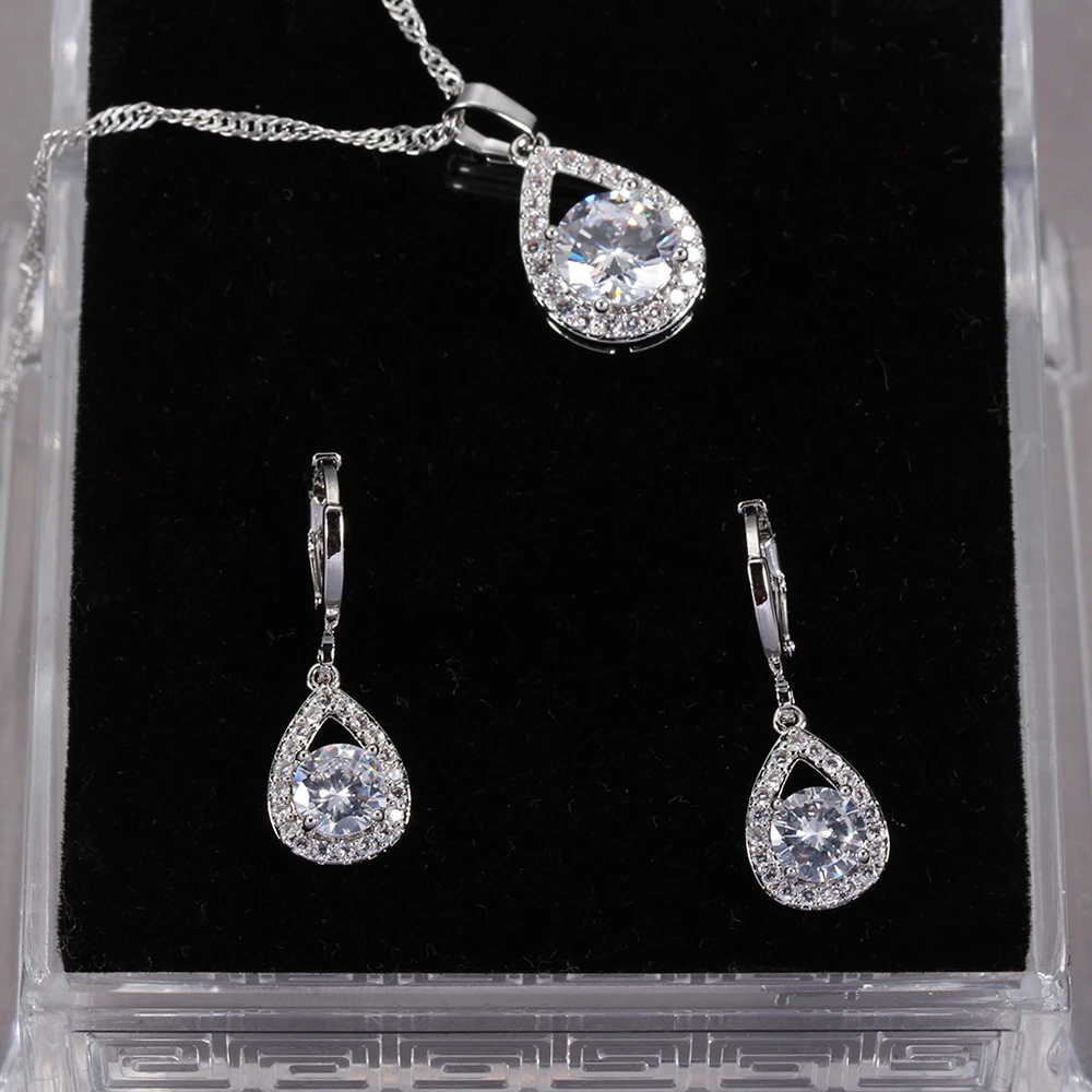 Bridal Jewelry Set Cubic Zircon Earrings And Chain Pendant Necklace Combination Set For Women Popular Jewelry Anniversary Gifts - Image 2