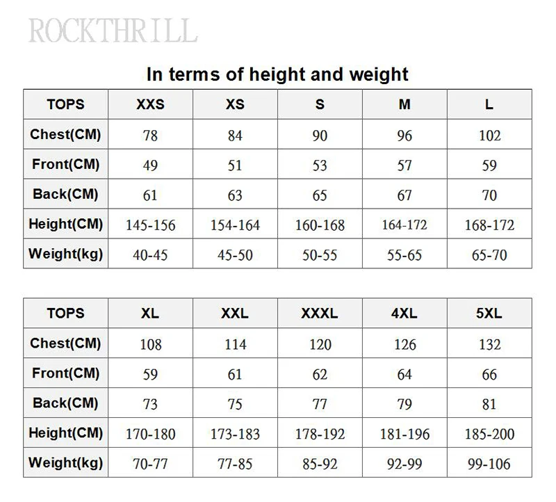 short size chart 1