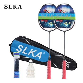 

SLKA 1 Pair Curve Shape Full Carbon Badminton Rackets Violent Smash Offensive Men's Badminton Racquet Set Max 32LBS with String