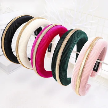 

DUOJIAOYAN New Velvet Stripe Girls Headband Metal Chain Head Hoop Winter Sponge Hair Band Fashion Wide Hair Accessories Women