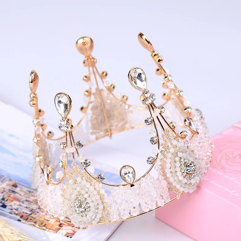 Жемчужная Королевская корона в Корейском стиле, ручная работа, корона, украшение для пекарни, корона, кружево, кристалл, бисер, браслет, корона