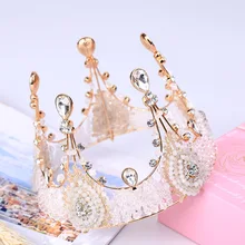 Жемчужная Королевская корона в Корейском стиле, ручная работа, корона, украшение для пекарни, корона, кружево, кристалл, бисер, браслет, корона
