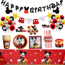 Cartoon Mickey Mouse Theme Cutlery Kids Party Decoration Children Birthday Party Baby Bath Cup Plate Party Supplies Dinner sets
