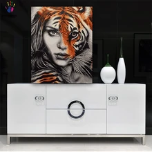 Сделай Сам картинки для раскраски по номерам с цветами Девушка с тигром кожа Картина Рисунок Живопись по номерам в рамке дома