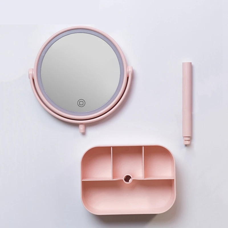 Зеркало для макияжа с лампой перезаряжаемое туалетное зеркало с регулируемой яркостью настольное зеркало с база хранения Съемный ночник сделать