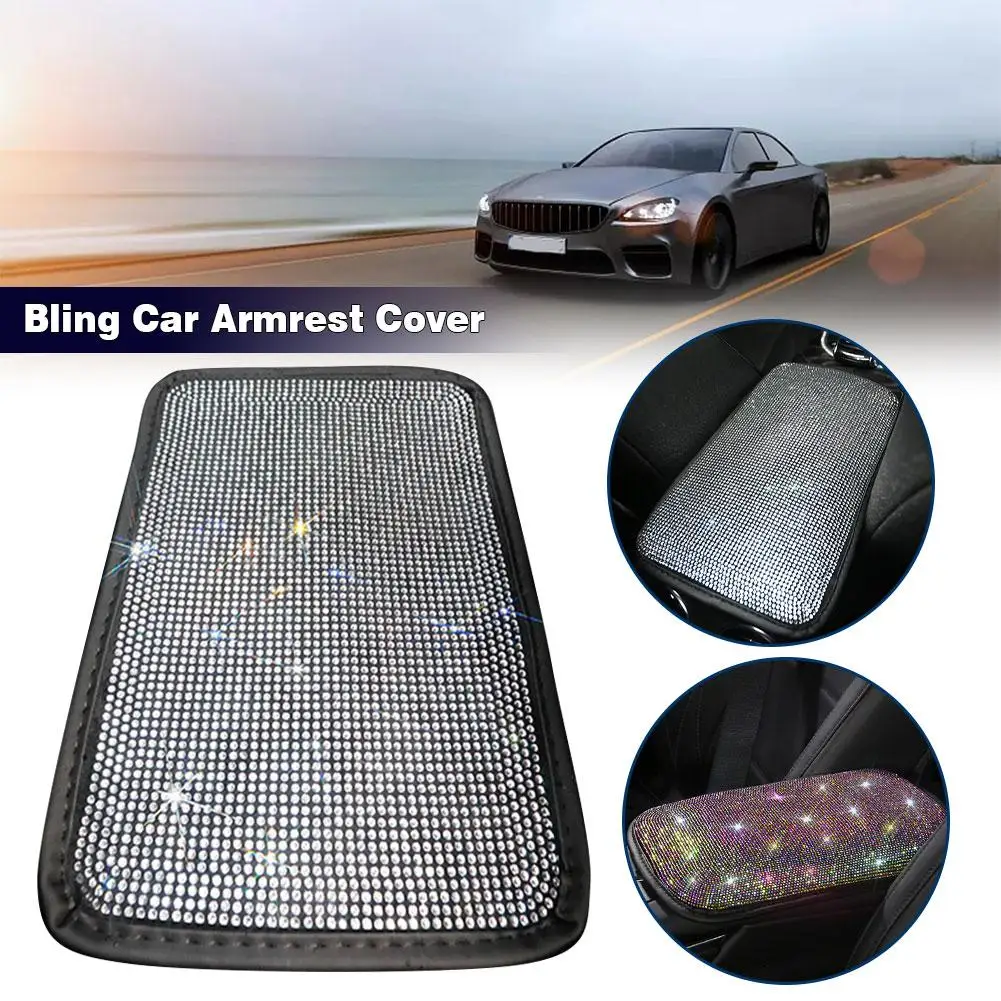 

Car Armrest Cover Rhinestone Bling Auto Center Console Protective Cushion Pad Car Interior Accessories Universal Car Armrest Pad