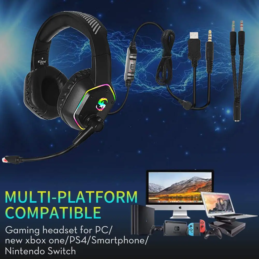 Professional Led Light Gaming Headset RGB light 7 1 channel Deep Bass Wired PS4 Gaming Headphone Adjustable Headset for Computer