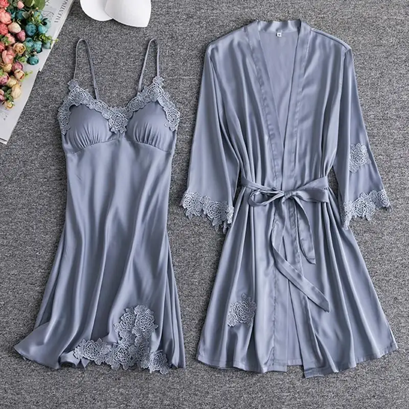 White Lace Bride Bridesmaid Wedding Robe Set Women Summer Sleepwear Kimono Bathrobe Gown Loose Casual Sleep Suit Sexy Home Dress