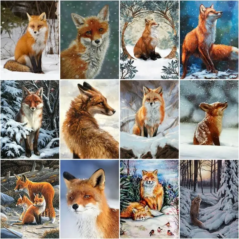 Description Picture 2 of itemGATYZTORY Painting By Number Fox Animal Picture By Numbers Winter Landscape Acrylic Paint On Canvas Diy 60*75 Frame Home Decor