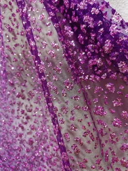 

5 yards french net lace purple Hand print glitter african india mesh tulle lace fabric