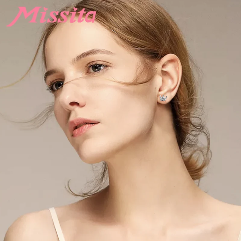 MISSITA, новинка, женские серьги в виде короны с прозрачным CZ, свадебные серебряные украшения, брендовые серьги-гвоздики,, подарок