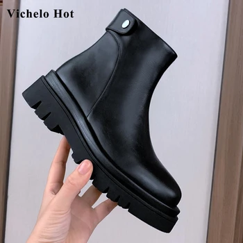 

Vichelo Hot beauty girls genuine leather daily wear platform round toe thick high heel zip dating vitality dress ankle boots L10