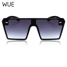 WUE 2019 Flat Top Oversize Square Sunglasses Women Fashion Retro Gradient Sun Glasses Men Blue Big Frame Vintage Eyewear UV400