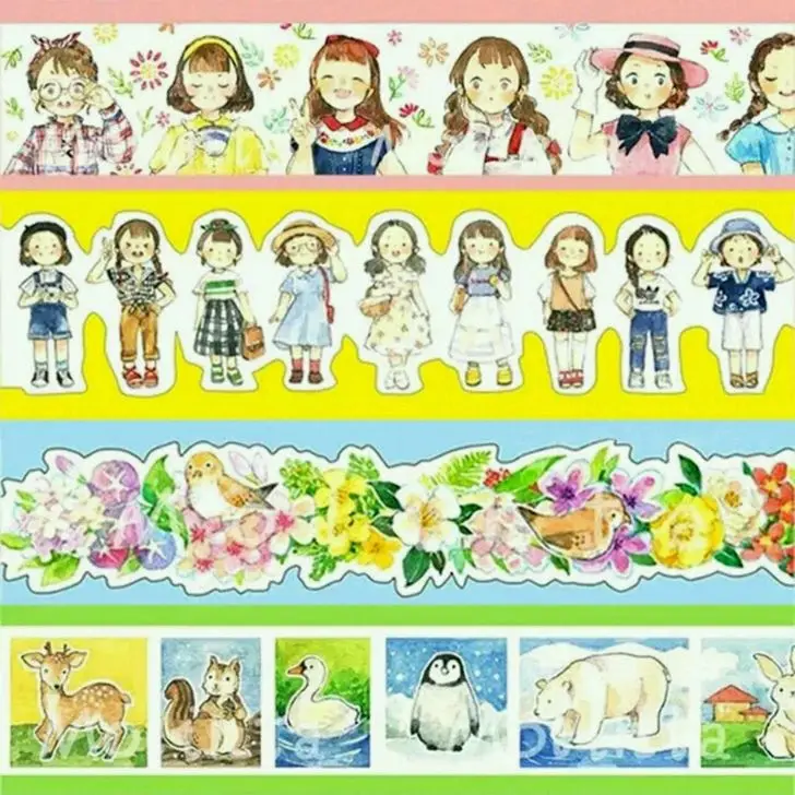 

Colorful Summer Series Kawaii Flower Girl Cute Animals Decoration Washi Tape DIY Planner Diary Scrapbooking Masking Tape Escolar