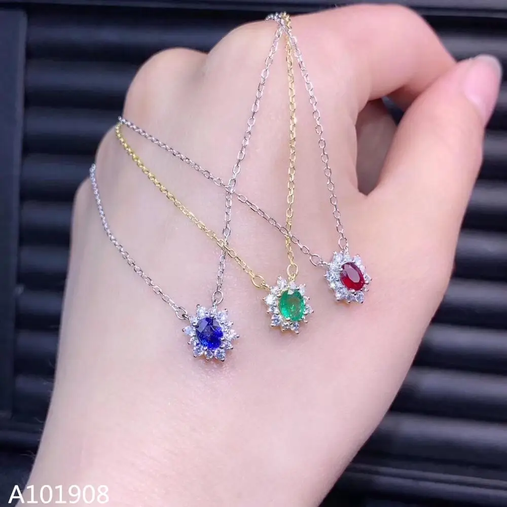 

KJJEAXCMY boutique jewelry 925 sterling silver inlaid Natural Sapphire Ruby Emerald Female necklace support detection