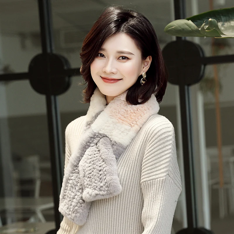 Lantafe Scarf Women Rabbit Fur Scarf Real Fur Stitching Color Protect Neck Keep Warm Winter Fashion Ladies Scarf