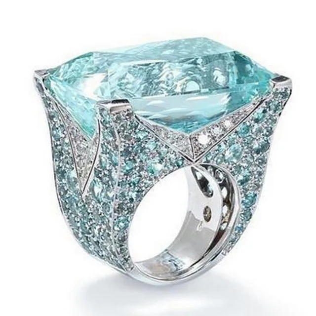 Кольца с голубым большим камнем и серебряными кристаллами для женщин и девочек, подарок на помолвку, день рождения, ювелирные изделия, роскошное кольцо F5X874 - Цвет основного камня: light green ring