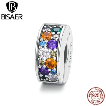 

BISAER Colorful Garden Beads 925 Sterling Silver Shiny Zircon Charms Fit DIY Women Bracelet Necklace Jewelry Gift ECC1609