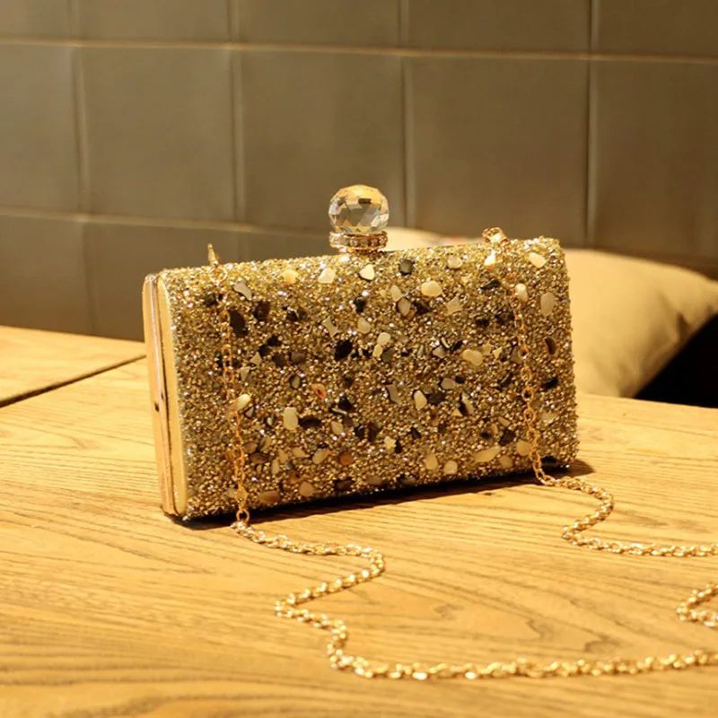 

Simple Woman Evening Bag Sequined Day Clutch Wallet Wedding Dinner Purse Chain Shoulder Bag Party Diamonds Handbag Flap Bag