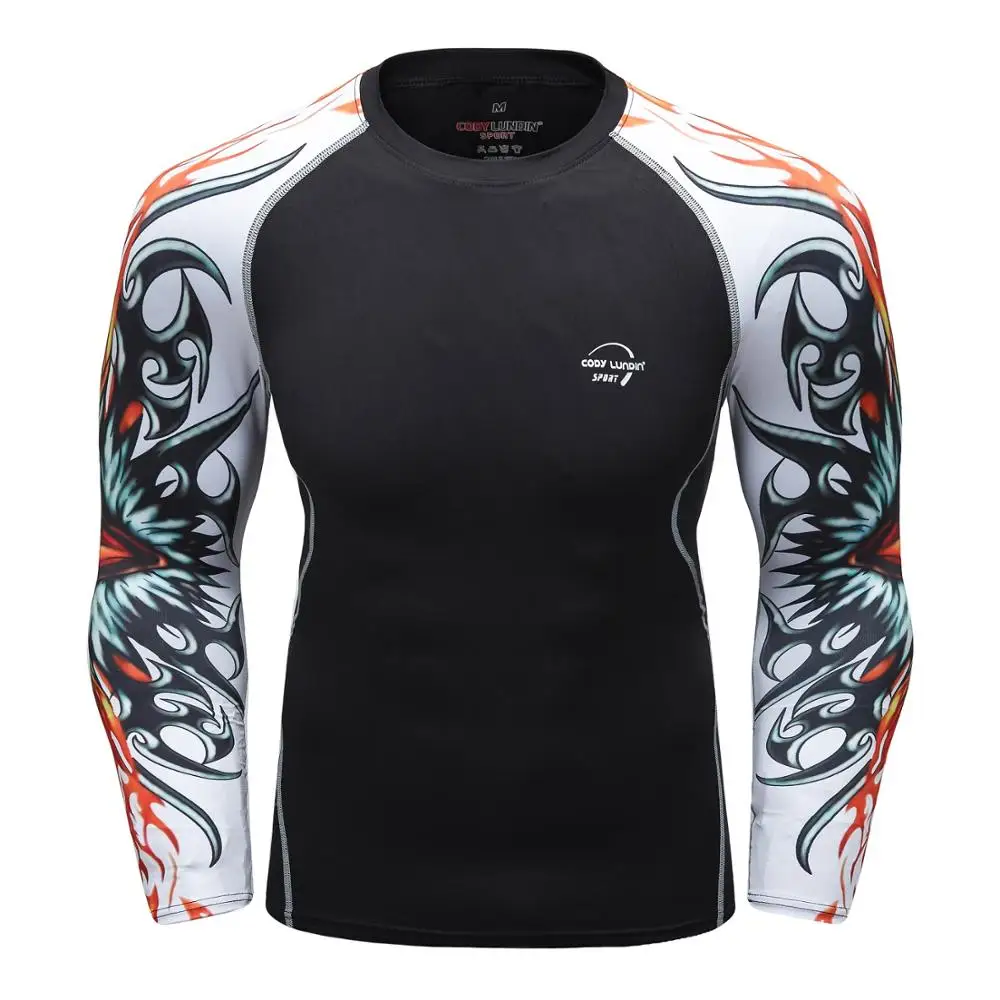 

2019 new 3D printed fitness running t-shirt, Rashguard men's compression tight-fitting long-sleeved T-shirt hombre