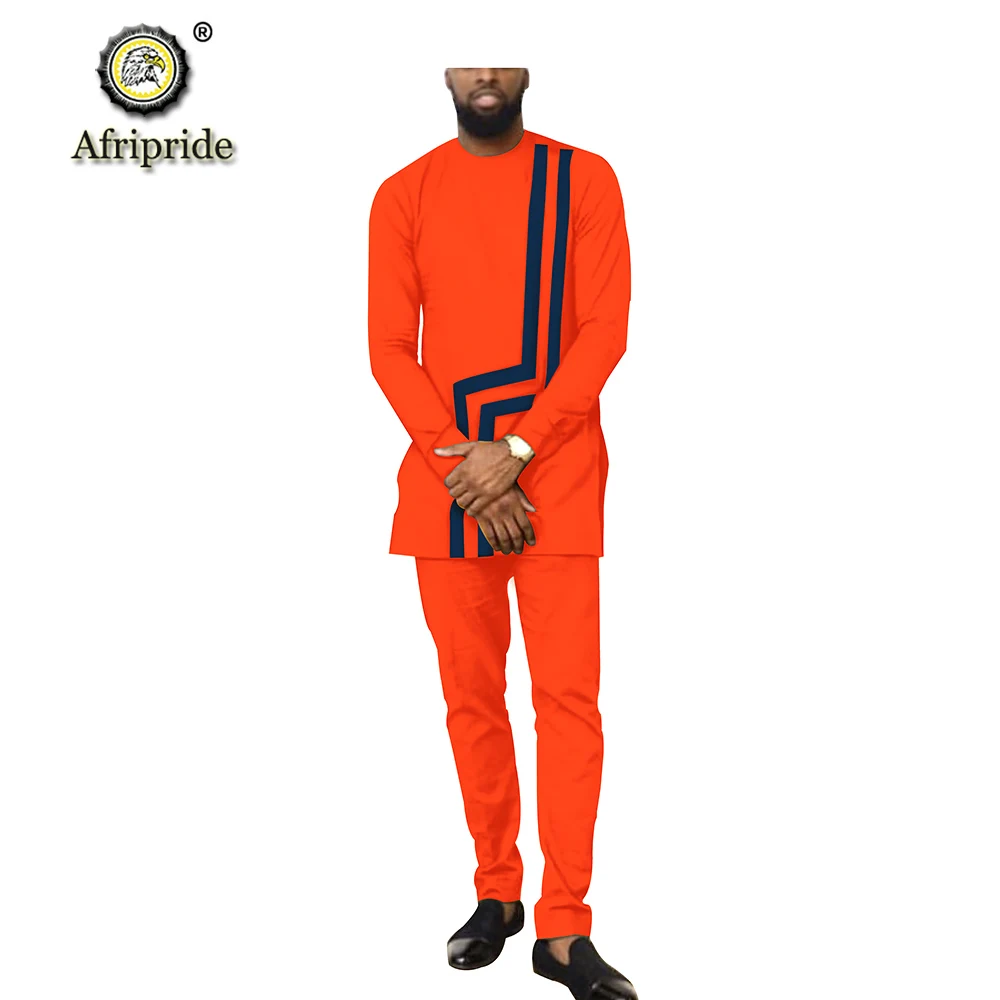 Африканский мужской комплект одежды Дашики рубашка+ брюки из Анкары короткий топ спортивный костюм наряд блузка костюм с карманами AFRIPRIDE S1916030