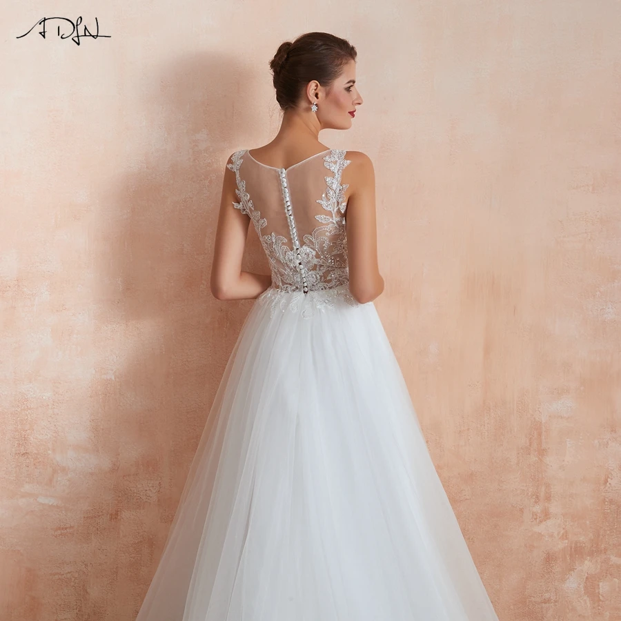 Real Photo Boat Neck Wedding Dresses Custom Plus Size Sleeveless Sequin Applique Tulle Bridal Gown Robe De Mariage