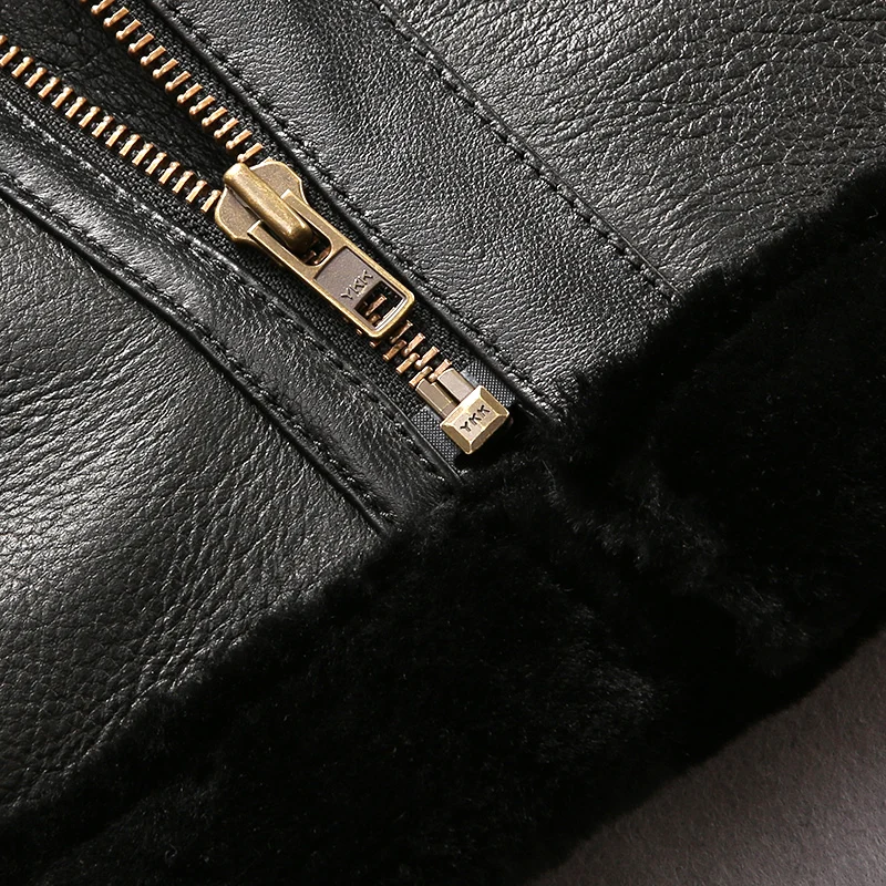 AVIREXFLY super quality warm genuine sheepskin fur jackets Male winter autumn shearling bomber jacket vintage large size coats
