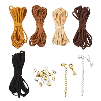 

DIY Necklace Makings with Flat Faux Suede Cord, Iron Cord Ends and Brass Terminators, Mixed Color, 2.5x1.5mm