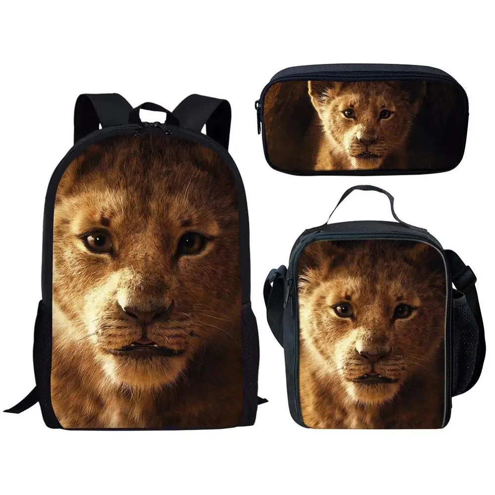 3pcs/Set King Lion 3D Print School Bags For Boys Girls Kids Backpack Children Schoolbag Custom Book Bag Student Bookbag Mochilas