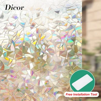 

DICOR 30/45/60*200cm 3D Rainbow Window Film,Volcanics Window Privacy Film,Static Cling No Glue