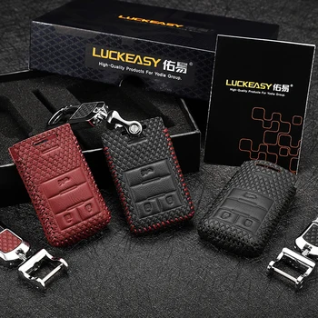 

luckeasy Leather Key Cover For Cadillac XTS ATSL SLS CTS XTS SRX 2013 2014 3 button Remote Control case G3