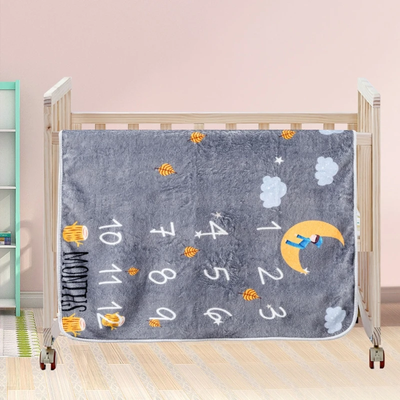 1 Set Baby Monthly Record Growth Milestone Blanket Newborn Photography Props Accessories Creative Cartoon Bear Printing 6