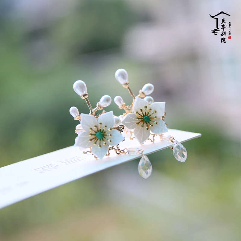 flower clip 1pair Летнее солнцестояние, летнее озеро, зеленая кисточка, заколки для волос, оригинальные аксессуары для волос ручной работы, косплей, драма, украшение для волос Hanfu - Color: flower clip 1pair