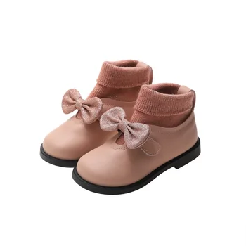 

Baby Boots 2019 Autumn New Girls Bow Wool Mouth Boots Wild Princess Shoes