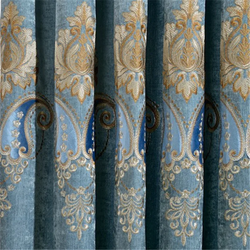 Blue Cloth Новые роскошные шторы тюль для гостиной Европейский синий синель вышивка бархат шторы из пряжи украшения спальни панель WP019-3 - Цвет: Blue Cloth