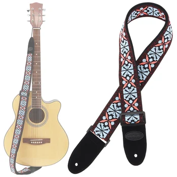 

Jacquard Weave Flowers Pattern Double Fabric Guitar Strap Genuine Leather Cow Suede Ends with for Acoustic Electric Guitar Bass