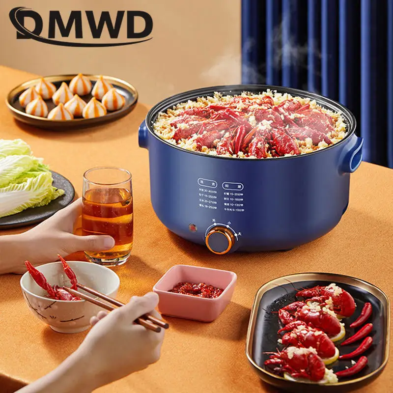 DMWD 5L Multifunctional Electric Cooker Hot pot Non-stick Multicooker 1.3KW Power Adjustable Dorm Stir-frying Pan Noodles boiler