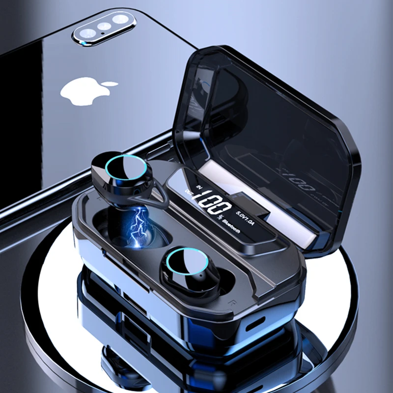 

G02 TWS 5.0 Bluetooth Stereo Earphone Wireless IPX7 Waterproof Touch Earbuds Headset LED Smart Power Bank Phone Holder
