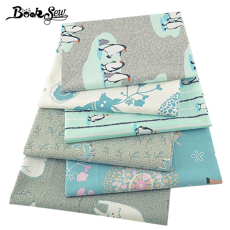 Booksew хлопок саржевая ткань 6 шт./партия 40x50 см лоскутный материал для шитья самодельный текстиль Скрапбукинг животные тема Tissu Coton
