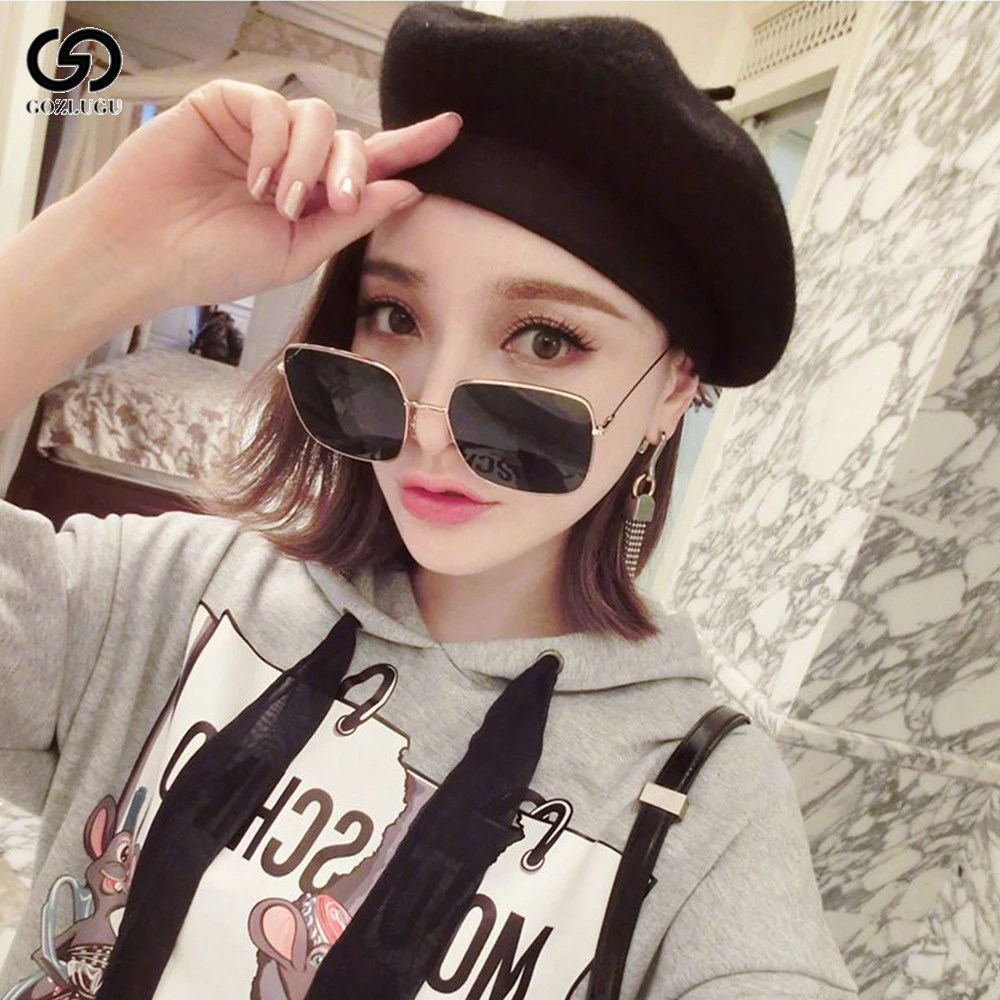 

2019 Square oversized sunglasses ladies fashion retro big sunglasses frame female models blackout glasses GOZLUGU