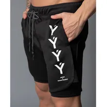 Новинка, мужские шорты для спортзала, фитнеса, бодибилдинга, мужские спортивные шорты для бега, тренировки 2 в 1, быстросохнущие штаны для бега, черные летние