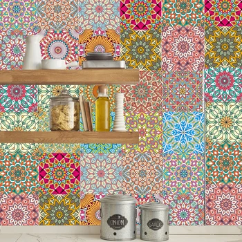 

Colorful Spanish style Tile Floor Wall Sticker Kitchen Bathroom Toilet Decoration Poster Vinyl DIY Wall Decal
