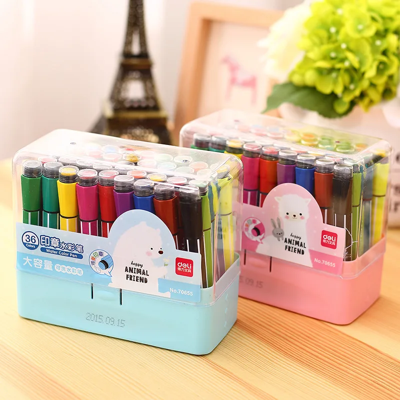 

Deli Watercolor Pen Children Harness Stamp Graffiti Hand Painting Brush-Washing Multi-color Color Pen Set 70652